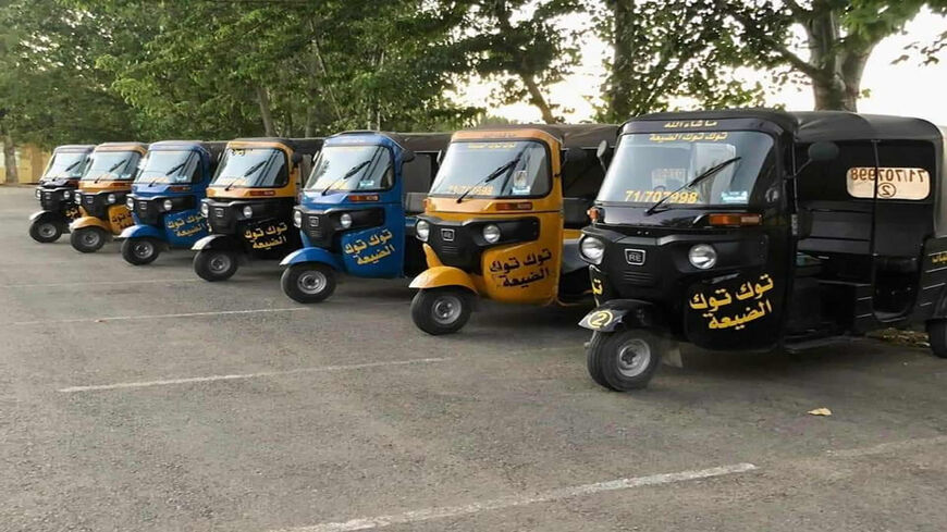 Tuk-tuks are lined up in the village of Bir Elias, Aug. 8, 2020.