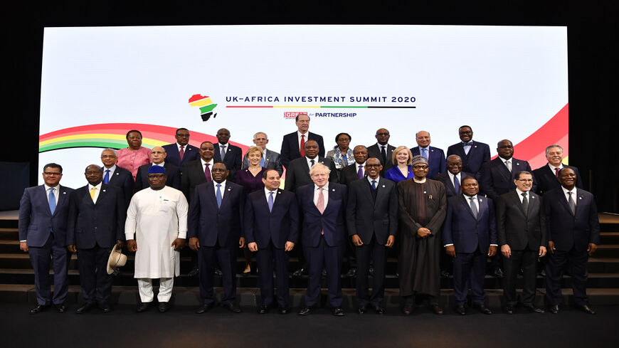 Ethiopian Prime Minister Abiy Ahmed, Kenian President Uhuru Kenyatta, Ugandan President Yoweri Museveni and Egyptian President Abdel Fattah al-Sisi take part in the family photo at the start of the UK-Africa Investment Summit, London, United Kingdom, Jan. 20, 2020.