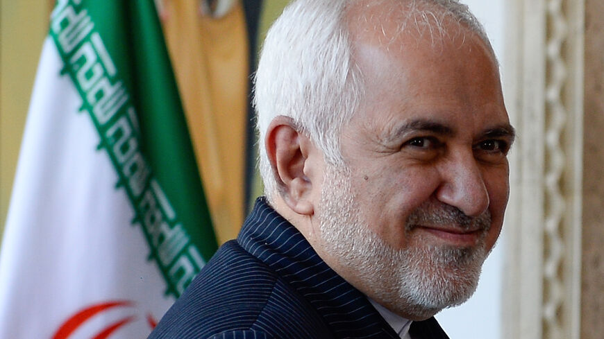 Iranian Foreign Minister Mohammad Javad Zarif gestures during a meeting with Venezuelan Foreign Minister Jorge Arreaza (out of frame), at the Casa Amarilla palace in Caracas, on Nov. 5, 2020. 