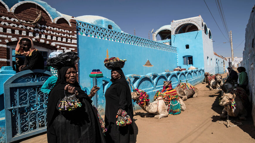 Nubian Egyptian women sell souvenirs in the village of Gharb Suhail near Aswan, Upper Egypt, Feb. 5, 2020.