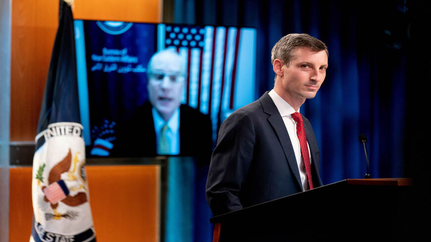 US Special Envoy for Yemen Timothy Lenderking speaks via teleconference during a news conference at the State Department in Washington, Feb. 16, 2021.