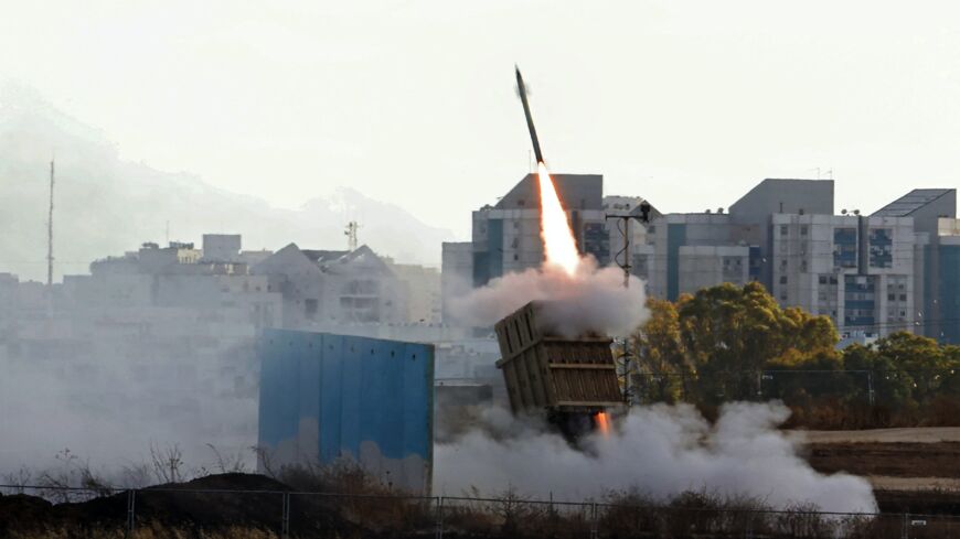 Israel's Iron Dome aerial defense system is launched to intercept a rocket launched from the Gaza Strip, above the southern Israeli city of Ashdod, on May 17, 2021.