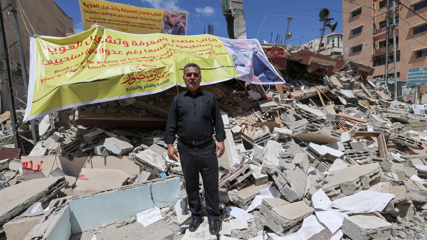 Samir Mansour and bookstore ruins 