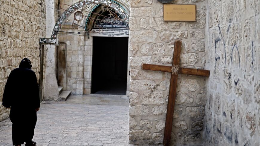 Egyptian monk on roof of Church of Holy Sepulchre