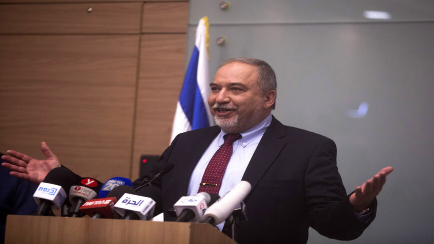 Israeli Defense Minister Avigdor Liberman speaks during a press conference at the Knesset, Jerusalem, Nov. 14, 2018.