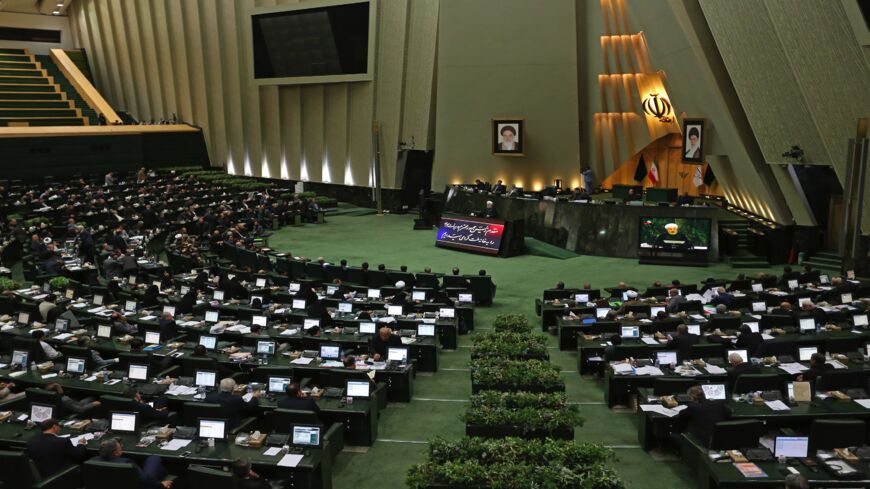 Iran's President Hassan Rouhani (C) addresses parliament in the capital, Tehran, on Sept. 3, 2019.