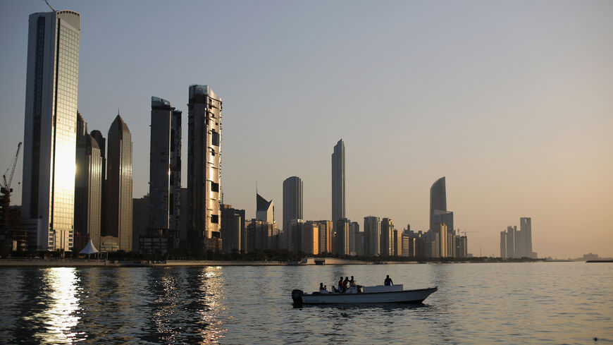 A general view of the city skyline at sunset from Dhow Harbour on Feb. 5, 2015 in Abu Dhabi, United Arab Emirates.