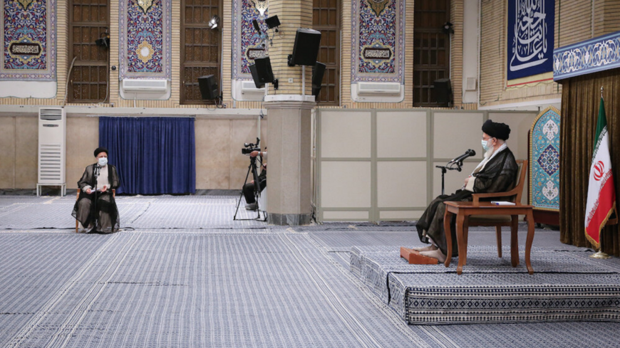 Iran's Supreme Leader Ali Khamenei meets with the head of the judiciary, president-elect Ebrahim Raisi, and other Judiciary officials in Tehran, June 28, 2021.