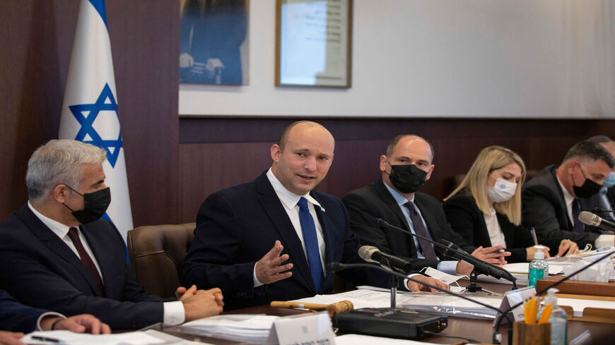 Israeli Prime Minister Naftali Bennett speaks as he chairs the weekly Cabinet meeting, Jerusalem, June 27, 2021.