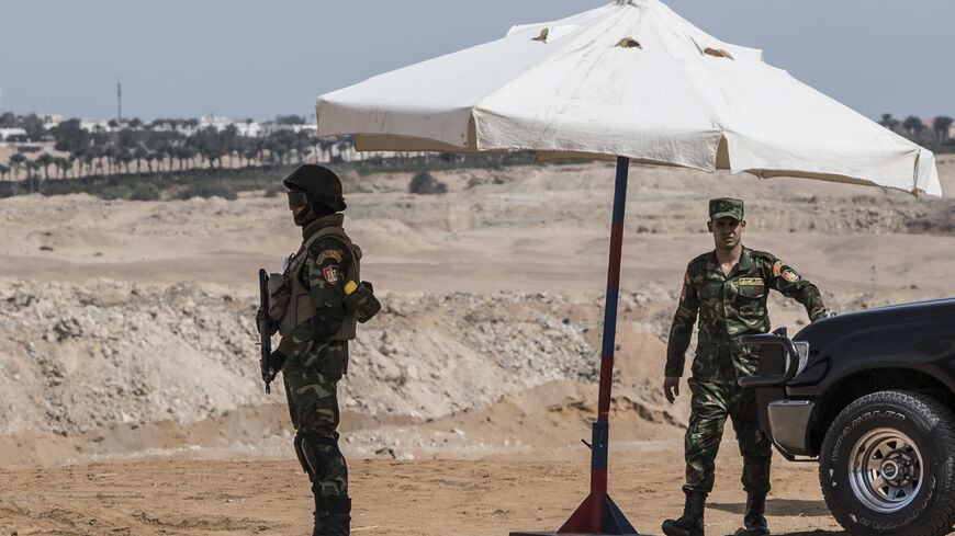 Egyptian Special Forces stand guard outside the International Congress Centre on Feb. 24, 2019, ahead of first joint European Union and Arab League summit in the Egyptian Red Sea resort of Sharm el-Sheikh. 