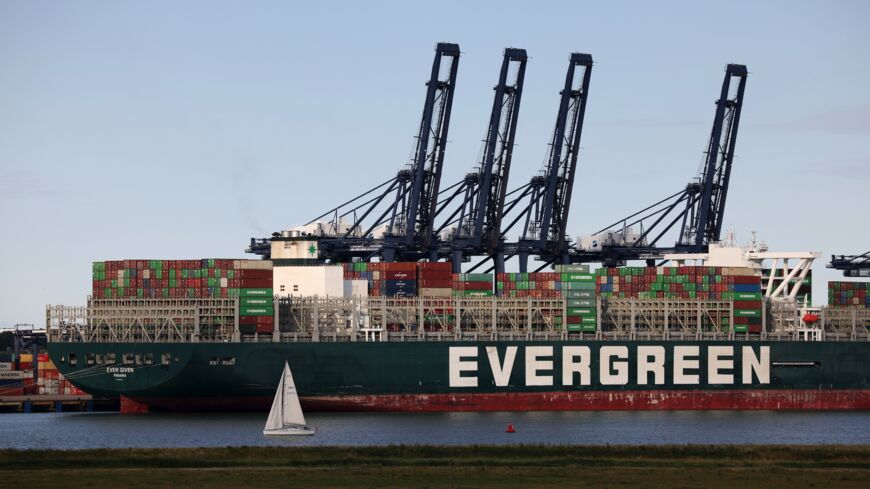 The container ship Ever Given docks at Felixstowe port on August 3, 2021, in Felixstowe, England. 