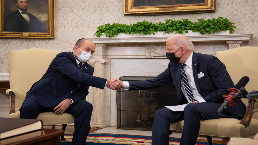 US President Joe Biden meets with Israeli Prime Minister Naftali Bennett in the Oval Office at the White House, Washington, Aug. 27, 2021.