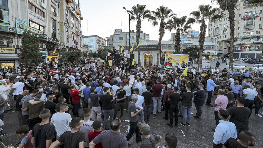 People gather during a demonstration demanding the release of Palestinian prisoners held in Israeli detention facilities, Ramallah, West Bank, Aug. 29, 2021.