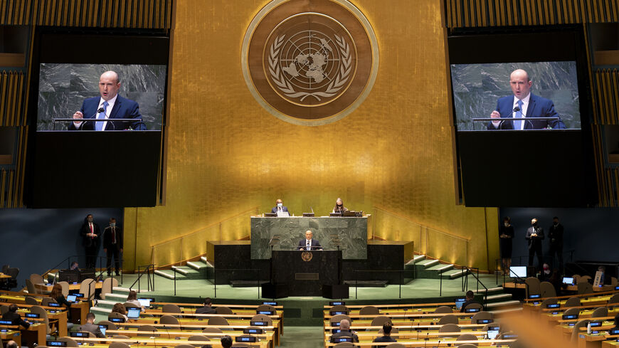Prime Minister of Israel Naftali Bennett addresses the 76th Session of the United Nations General Assembly on Sept. 27, 2021 at U.N. headquarters in New York City.