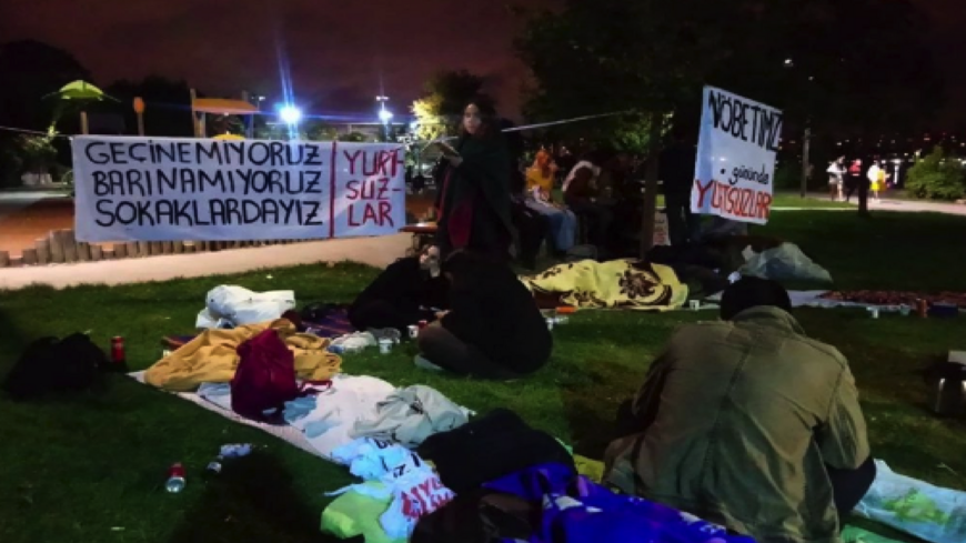 Students sit in for affordable housing in Izmir, Turkey, on Sept. 28, 2021.