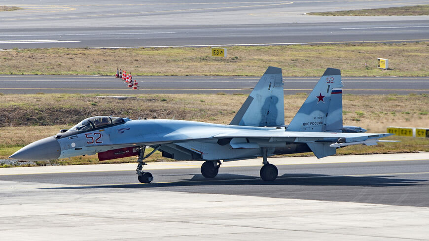 A Russian Sukhoi Su-35 fighter jet taxis on a runway during an air show at the Teknofest festival at Ataturk Airport, Istanbul, Turkey, Sept. 17, 2019.