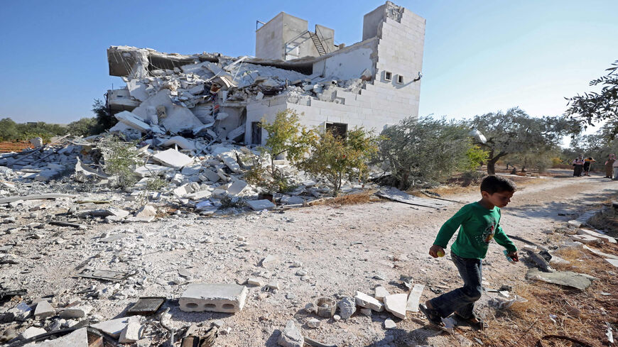 A picture shows destruction following Syrian government shelling in Idlib, Syria's last major rebel stronghold, Sept. 8, 2021.