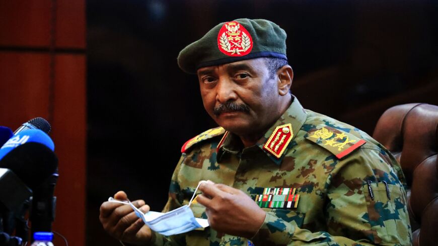 Sudan's top army general, Abdel Fattah al-Burhan, holds a press conference at the General Command of the Armed Forces in Khartoum on Oct. 26, 2021.