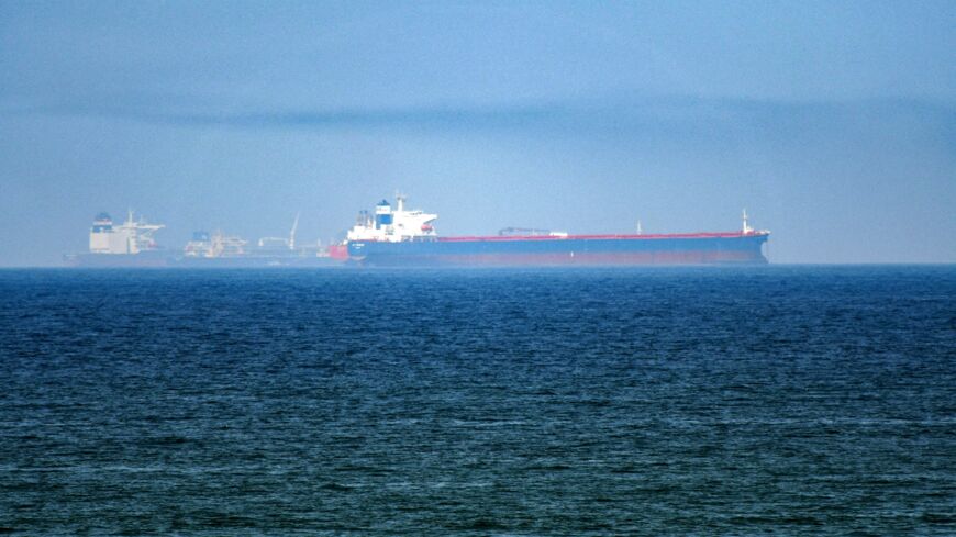 This picture taken on June 15, 2019, shows tanker ships in the waters of the Gulf of Oman.