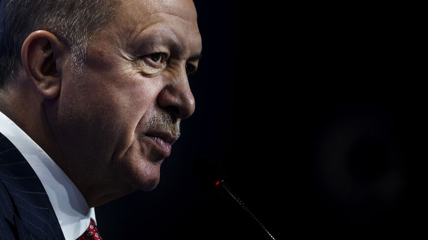 Turkish president Recep Tayyip Erdogan attends a press conference at the end of the Rome G20 Summit, on Oct. 31, 2021 in Rome, Italy.