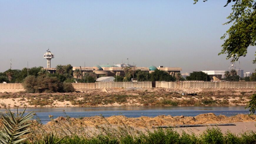 A picture taken on Nov. 7, 2021, shows government buildings inside Baghdad's Green Zone across the Tigris River, following an overnight drone attack.
