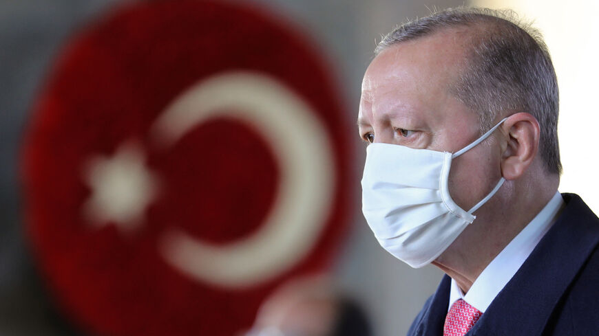 Turkish President Recep Tayyip Erdogan attends a ceremony at Anitkabir, the mausoleum of Turkish Republic's Founder Mustafa Kemal Ataturk, during the 83rd anniversary of his death, in Ankara on Nov. 10, 2021.