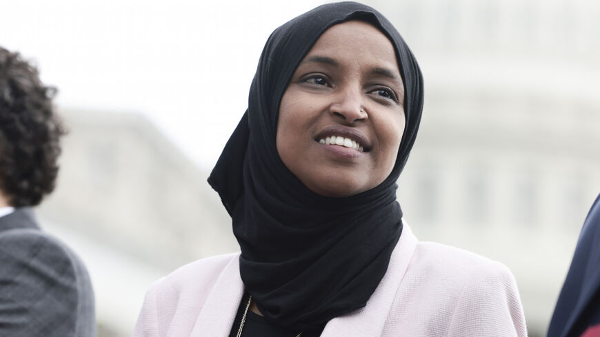 Rep. Ilhan Omar (D-MN) listens during a news conference on the treatment of Haitian immigrants at the U.S. border in Texas on Sept. 22, 2021 in Washington, DC.  