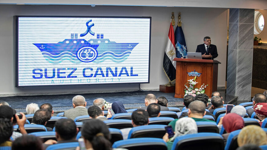 Osama Rabie, chairman of the Suez Canal Authority, speaks during a press conference after the release of the Panama-flagged MV Ever Given container ship, in the canal's central city of Ismailia, Egypt, July 5, 2021.