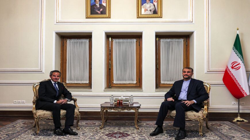 Iran's Foreign Minister Hossein Amir-Abdollahian meets with IAEA director general  Rafael Grossi at the Foreign Ministry headquarters in Tehran, Nov. 23, 2021.