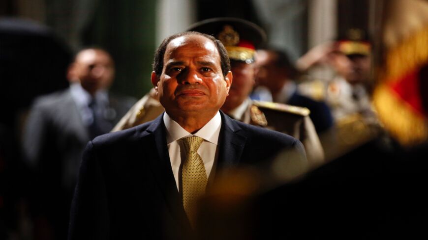 Egyptian President Abdel-Fattah al-Sisi reviews an honor guard prior at The Defense Ministry in Paris on Oct. 23, 2017. 