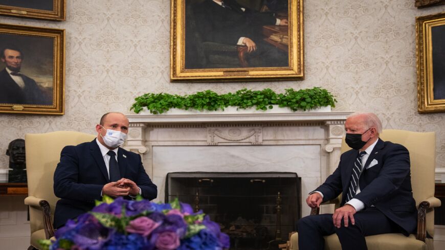 US President Joe Biden meets with Israeli Prime Minister Naftali Bennett in the Oval Office at the White House on Aug. 27, 2021, in Washington, DC.