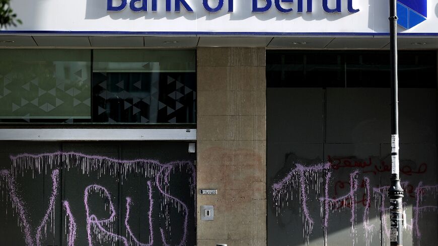 Graffiti dubbed on the exterior of a Bank of Beirut branch; Lebanese lenders are widely blamed by citizens for the country's devastating financial crisis