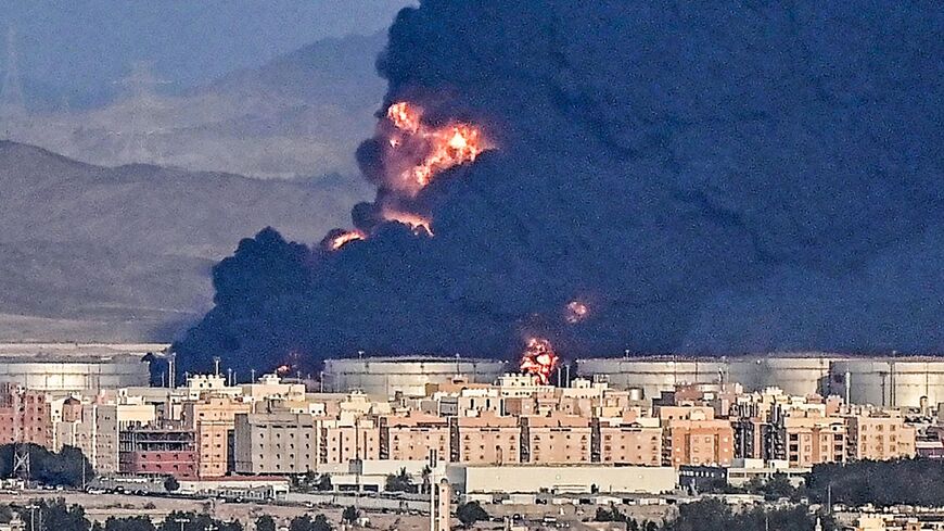 The thick pall of smoke from the Saudi Aramco oil facility was visible from the Saudi Arabian Grand Prix track and across the Red Sea port city of Jeddah