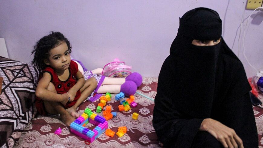 Five-year-old cancer patient Amina Nasser at the Al-Sadaqa hospital in Yemen's southern city of Aden