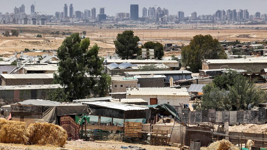 This picture shows a view of houses in the unrecognized Bedouin village of Sawaneen, Negev Desert, Israel, June 8, 2021.