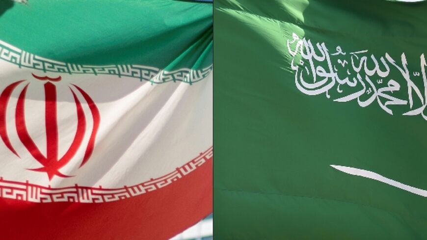 A combination photo shows the flags of Iran (L) and Saudi Arabia (R)