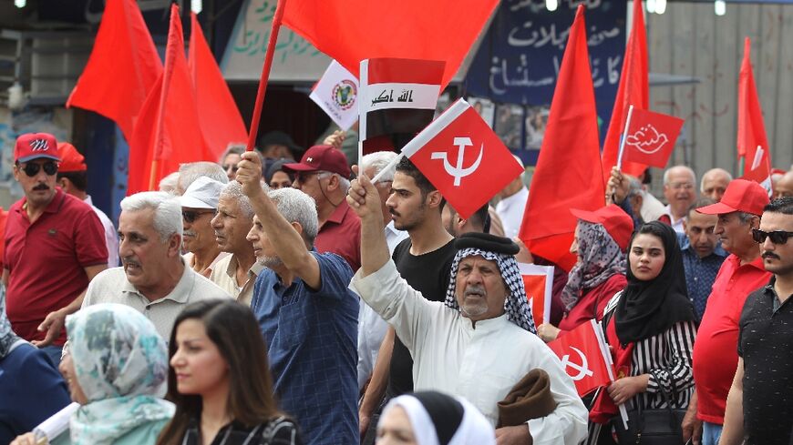 Supporters of the Iraqi Communist Party at a rally in 2019.  Iraq's oldest active political party, founded in 1934, claims only a few thousand members and no deputies in parliament