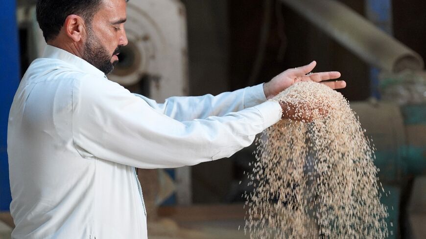 A worker at a rice mill in Iraq's central province of Najaf, where water shortages mean a drastic reduction in the amount that can be cultivated