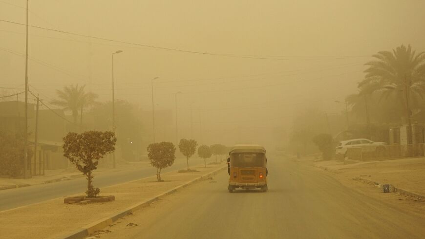 Iraq is yet again covered in a thick sheet of orange as it suffers the latest in a series of dust storms that have become increasingly common