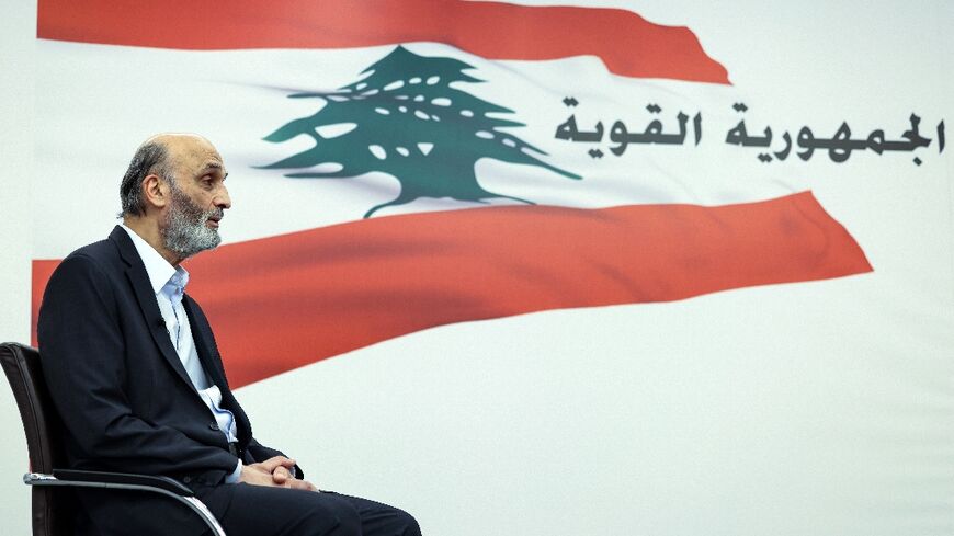 Samir Geagea, leader of the Christian Lebanese Forces party, speaks to AFP during an interview at his residence in Maarab, north of the capital Beirut