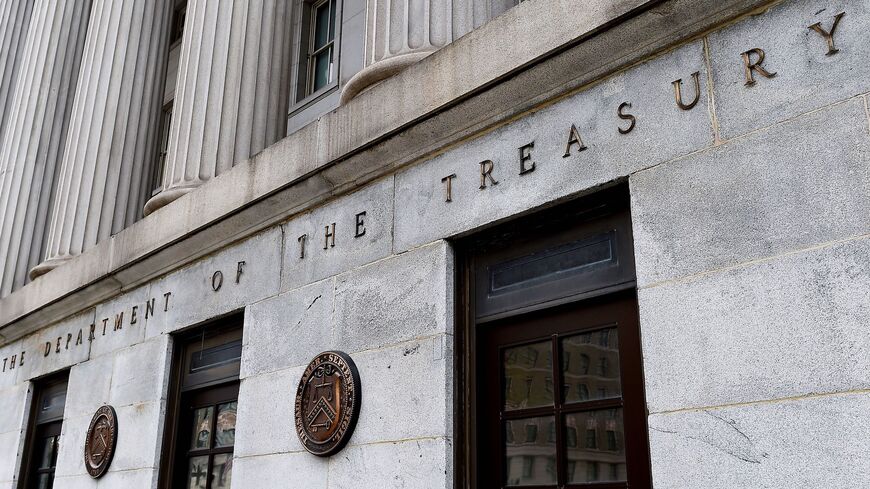 An exterior view of the building of the US Department of the Treasury is seen on March 27, 2020, in Washington, DC. 