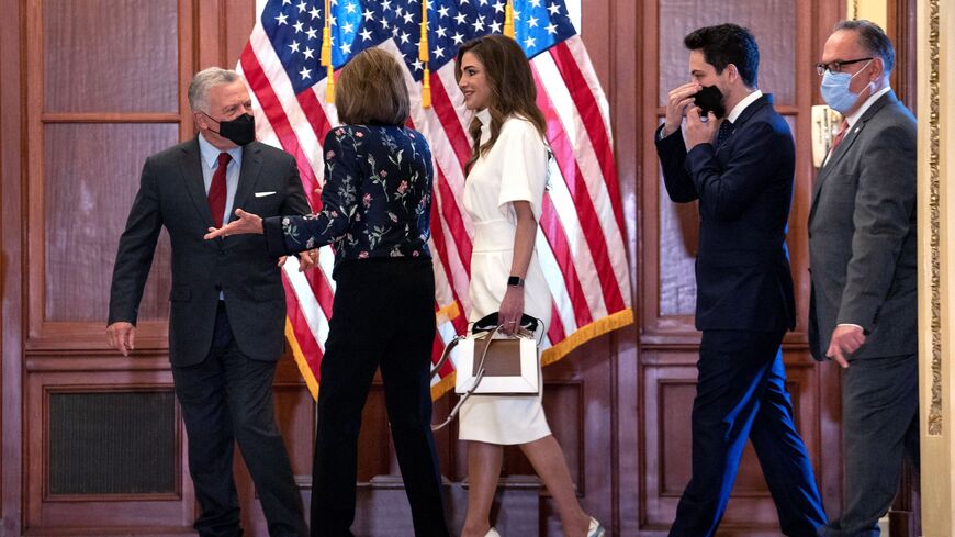 Jordan's King Abdullah II, US Speaker of the House Nancy Pelosi, Queen Rania, Crown Prince Hussein and others.