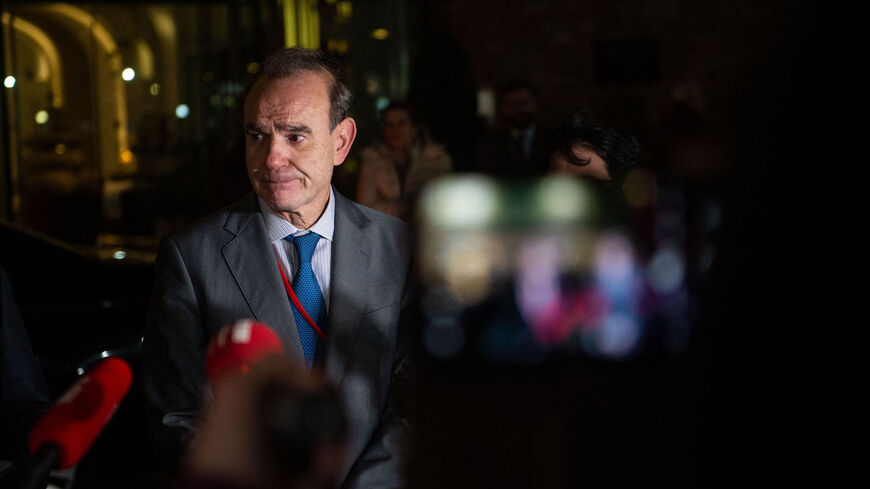 Deputy Secretary General of the European External Action Service (EEAS) Enrique Mora speaks to journalists in front of the Coburg palace after a meeting of the Joint Comprehensive Plan of Action (JCPOA) in Vienna, Austria on Nov. 29, 2021.