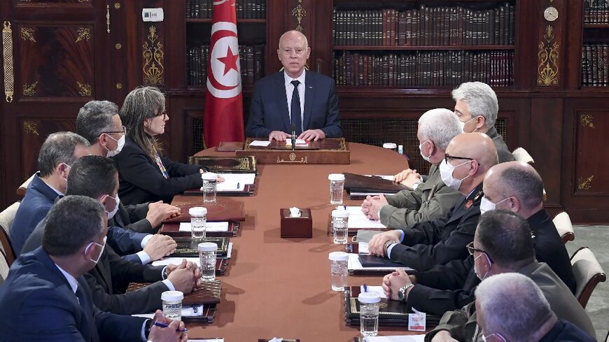 Tunisian President Kais Saied, seen here chairing the National Security Council on March 30