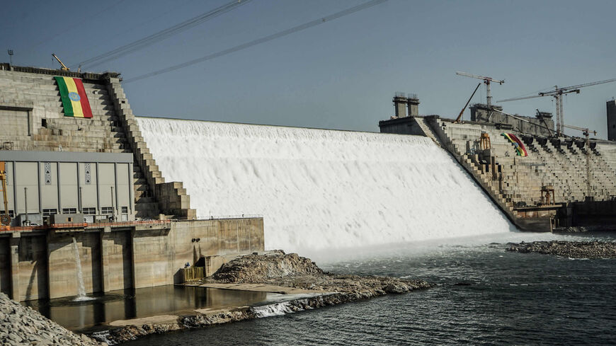 This general view shows the site of the Grand Ethiopian Renaissance Dam in Guba, Ethiopia, Feb. 19, 2022.