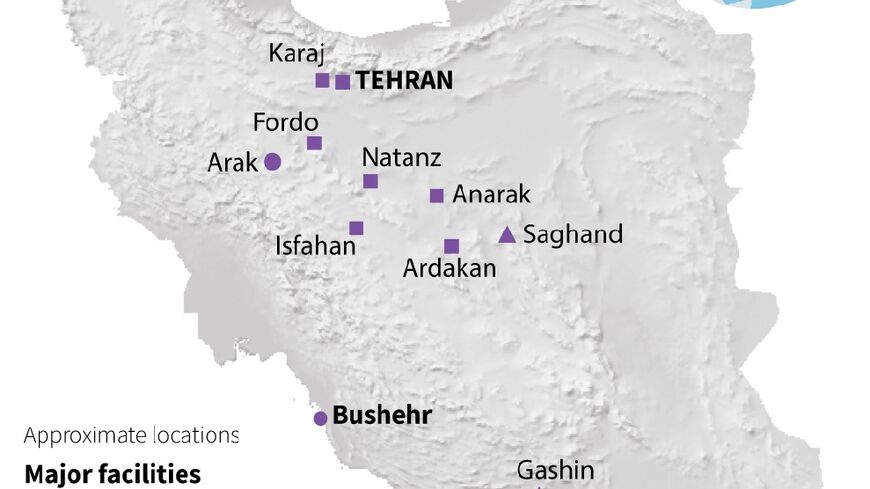 Map of Iran showing the country's main nuclear facilities as talks resume in Vienna