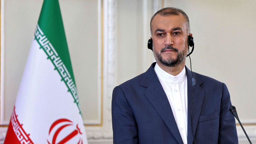 Iran's Foreign Minister Hossein Amir-Abdollahian listens during a joint press conference with his Russian counterpart at the Foreign Ministry headquarters, Tehran, Iran, June 23, 2022.