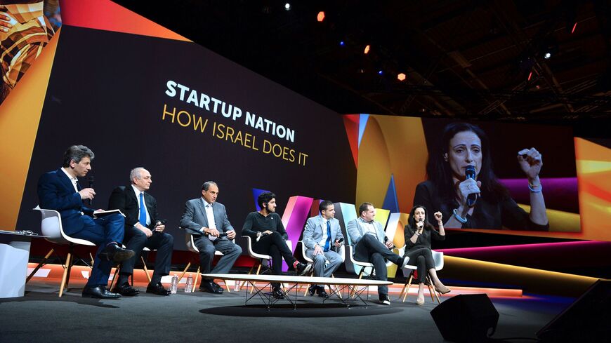 (L to R) Moderator and Internet entrepreneur Yossi Vardi, Chemi Peres, Managing General Partner and Co-Founder of Pitango Venture Capital, Edouard Cukierman, founder and Managing Partner of Catalyst Investments, Adam Singolda, founder and CEO of Taboola, Amit Lang, Director General at the Israeli Ministry of Commerce and Industry, Zack Weisfeld, founder and General Manager of Microsoft Global Accelerators and Reem Younis, co-founder of Alpha Omega attend the session "Startup nation - how Israel Does it" at 