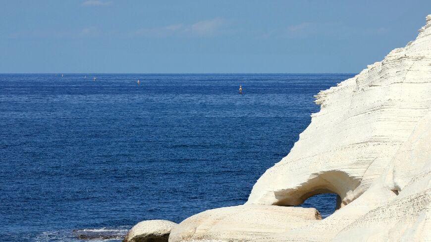 Maritime border markers in eastern Mediterranean waters off Israel's Rosh Hanikra, known in Lebanon as Ras al-Naqura, on the border between the two countries