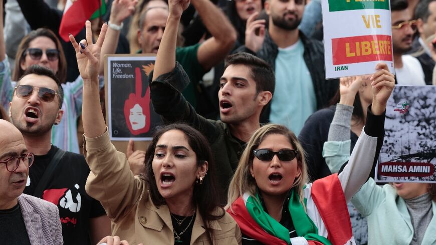 International demonstrations in support of the Iran protests included this rally at the Place de la Republique in Paris